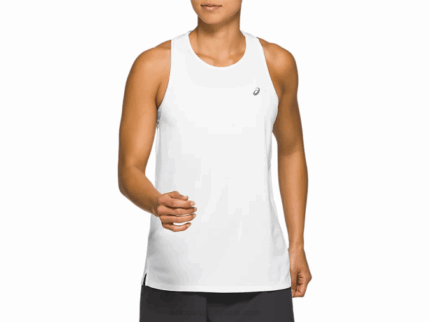 Asics carrera femenina sin mangas blanco brillante estilo y comodidad