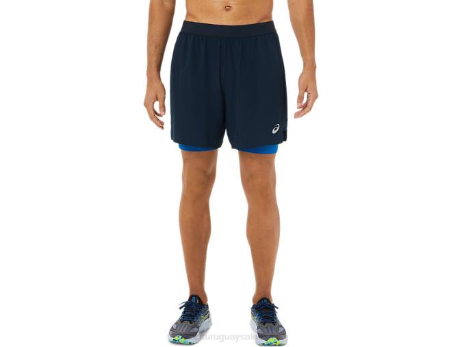 Asics carretera hombre 2-en-1 cortos azul francés y lago - Image 1