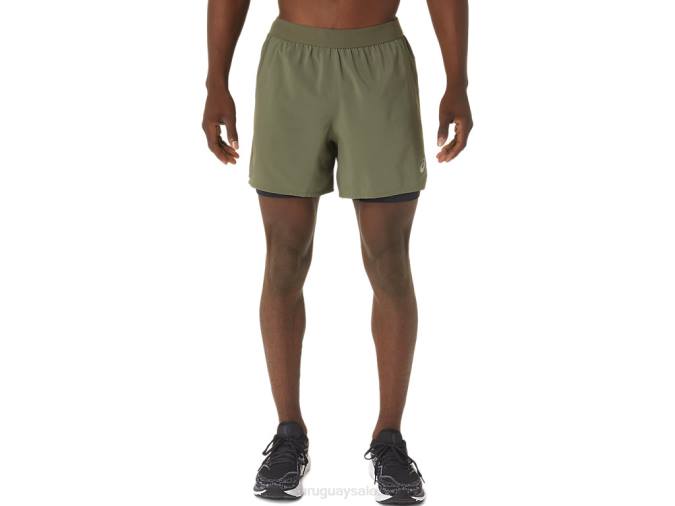Asics carretera hombre 2-en-1 cortos verde manto negro rendimiento - Image 1