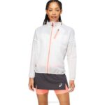Asics Chaqueta Fuji Trail Mujer Blanco Brillante Coral Ardiente Aventura y Comodidad
