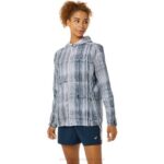 Asics chaqueta gráfica mujer azul francés rosa estilo moderno