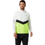 Asics chaqueta lite-show hombre blanco brillante verde peligro rendimiento y estilo