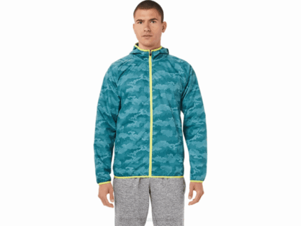 Asics chaqueta plegable hombre pino brumoso yuzu agrio elegante y ligera