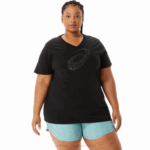 Asics cuello en v tigre aerografiado negro para mujer