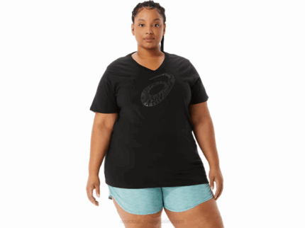 Asics cuello en v tigre aerografiado negro para mujer