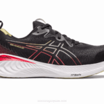 Asics cúmulo de gel 25 zapatillas negro rojo eléctrico rendimiento