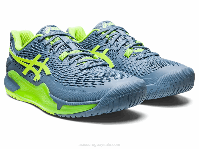 Asics Gel Resolución 9 Ancho Azul Acero Verde Peligro Innovador y Cómodo - Image 2