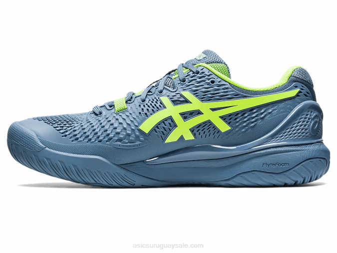 Asics Gel Resolución 9 Ancho Azul Acero Verde Peligro Innovador y Cómodo - Image 4