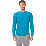 Asics Henley Larga Perforada Hombre Azul Turquesa
