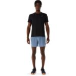 Asics hombres cortos ventilados 5in azul acero para entrenamiento