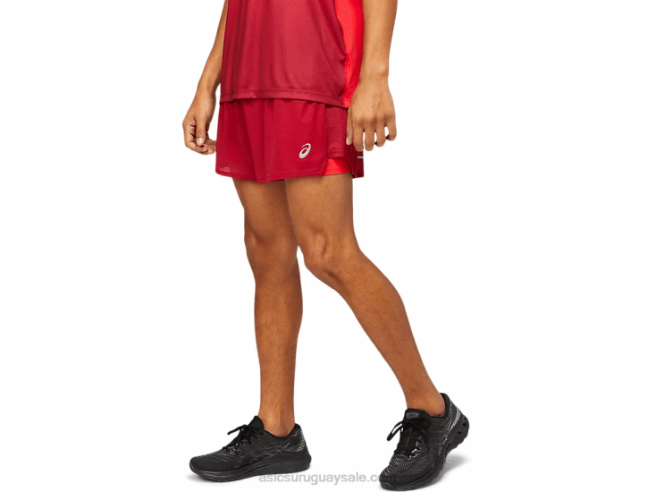Asics Hombres Ventilar 2 en 1 Corto 5 Pulgadas Burdeos Rojo Eléctrico - Image 2