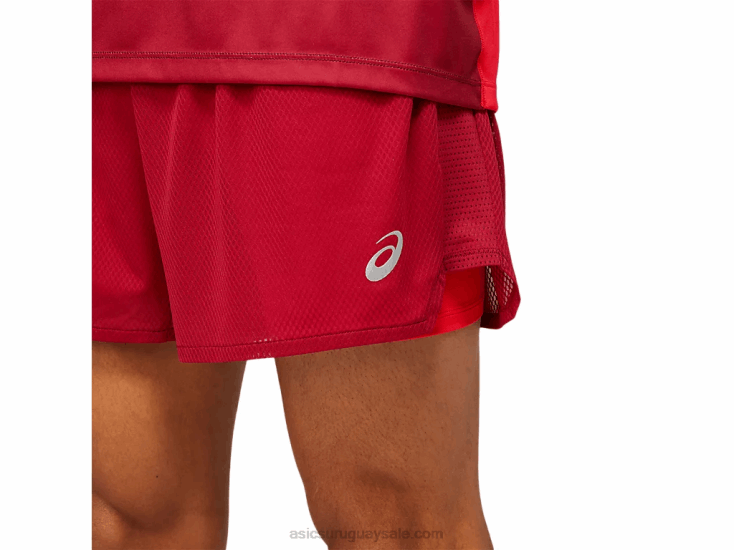 Asics Hombres Ventilar 2 en 1 Corto 5 Pulgadas Burdeos Rojo Eléctrico - Image 4