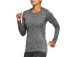 Asics manga larga sin costuras carrera femenina negro rendimiento ideal