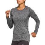 Asics manga larga sin costuras carrera femenina negro rendimiento ideal