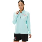 Asics media cremallera lista mujer azul claro azul francés estilo y comodidad