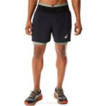 Asics pantalón corto fujitrail hombre negro verde rendimiento ligero