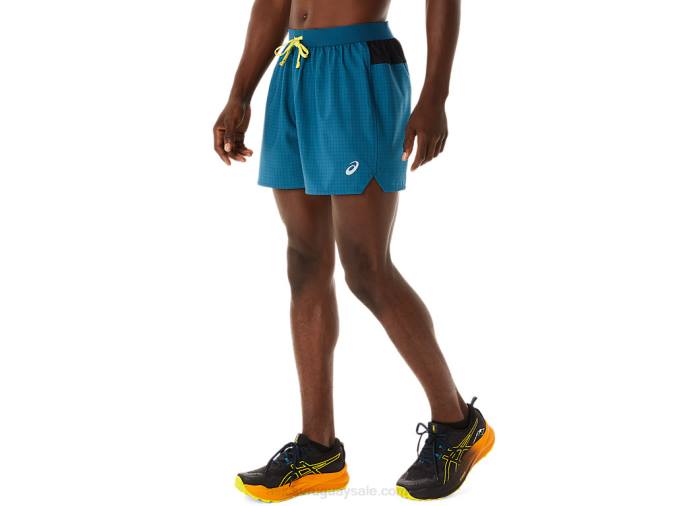 Asics pantalón corto logo fujitrail hombre verde azulado amarillo dorado - Image 3
