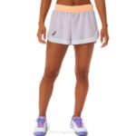 Asics pantalón corto mujer violeta oscuro naranja pop estilo deportivo