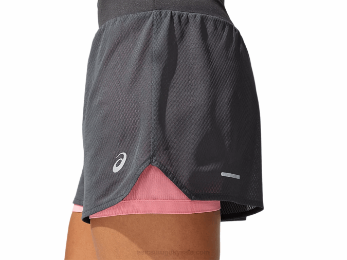 Asics Pantalón Corto Ventilado 2 en 1 Mujer Gris Melocotón - Image 4