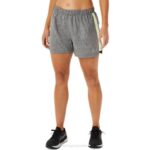 Asics pantalones cortos de 3 pulgadas mujer gris oscuro amarillo estilo deportivo