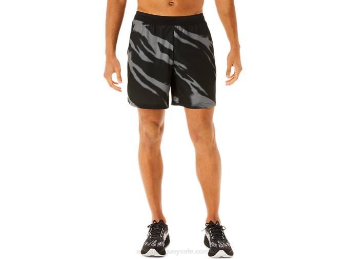 Asics pantalones cortos de hombre estampado completo negro gris rendimiento - Image 1