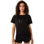 Asics playera boxy de rayas negra para mujer estilo moderno