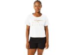 Asics playera boxy rayas cortas mujer blanco brillante estilo moderno