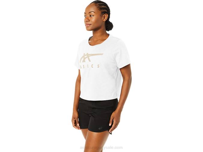 Asics playera boxy rayas cortas mujer blanco brillante estilo moderno - Image 3