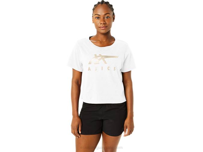 Asics playera boxy rayas cortas mujer blanco brillante estilo moderno - Image 1