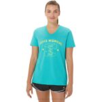 Asics playera con cuello en V mujer run club cristal marino 2023