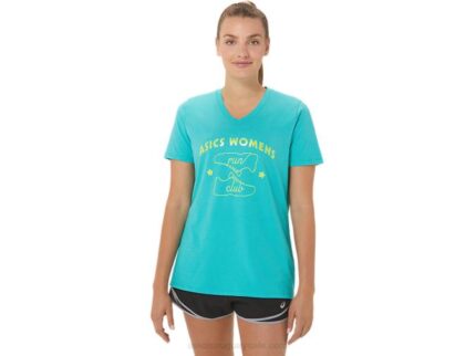 Asics playera con cuello en V mujer run club cristal marino 2023