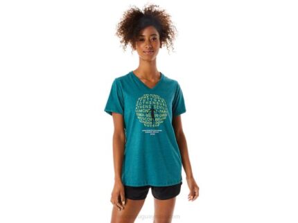 Asics playera con cuello en V mujer terciopelo brezo de pino