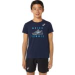 Asics playera corta gráfica tenis niños medianoche diversión activa