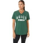 Asics playera de manga corta mujer cuello v verde cazador 1977