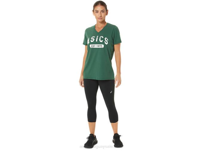 Asics playera de manga corta mujer cuello v verde cazador 1977 - Image 4