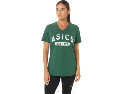 Asics playera de manga corta mujer cuello v verde cazador 1977
