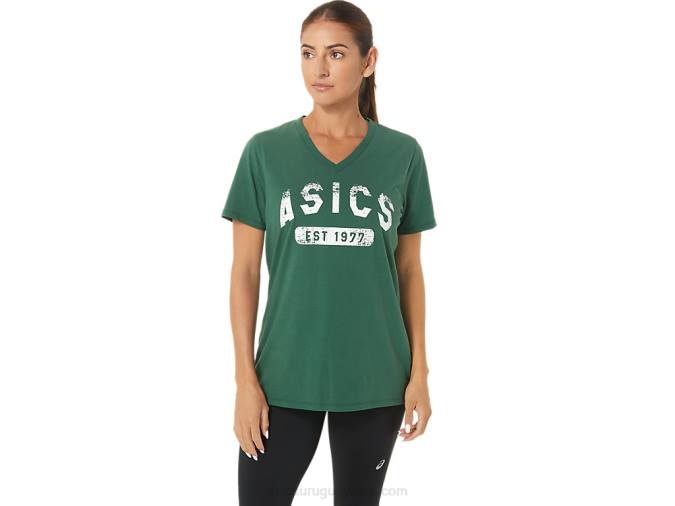 Asics playera de manga corta mujer cuello v verde cazador 1977 - Image 1