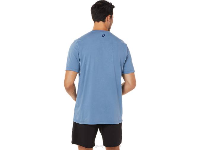 Asics playera de manga corta rayas azul tormenta estilo moderno - Image 2