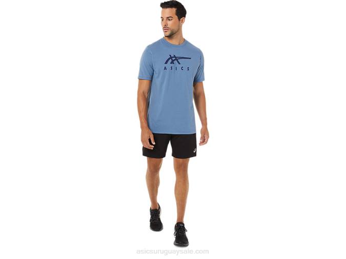 Asics playera de manga corta rayas azul tormenta estilo moderno - Image 4