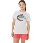 Asics playera gráfica mujer blanca estilo moderno