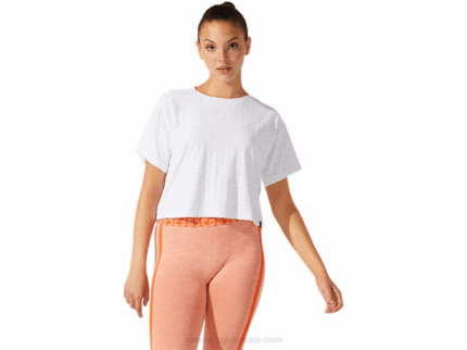 Asics playera recortada mujer jacquard blanco brillante con logo
