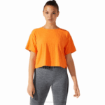 Asics playera recortada mujer jacquard durazno sol con logo