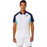 Asics polo de partido para hombre blanco brillante menta helada estilo y rendimiento