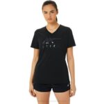 Asics rayas de mujer cuello en v brillo negro elegante