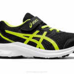 Asics sacudida preescolar negro verde peligro zapatos deportivos