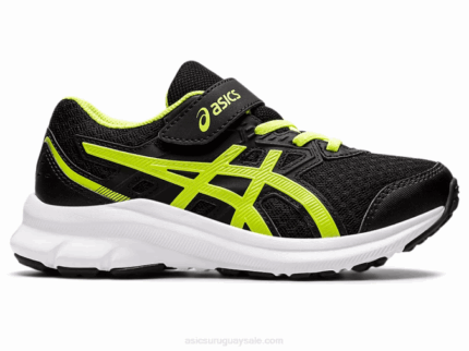 Asics sacudida preescolar negro verde peligro zapatos deportivos