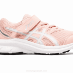 Asics sacudida preescolar rosa esmerilado y blanco estilo divertido