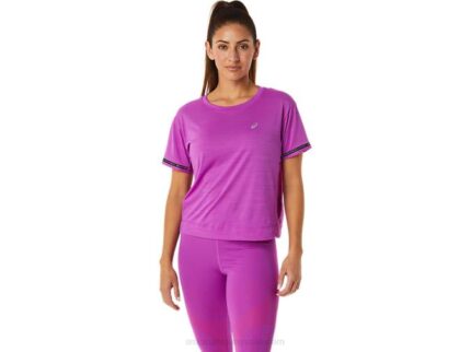 Asics top corto de carrera mujer orquídea ligero y cómodo