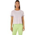 Asics top corto de carrera mujer rosa ligero y cómodo