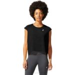 Asics top corto ventilado mujer rendimiento negro